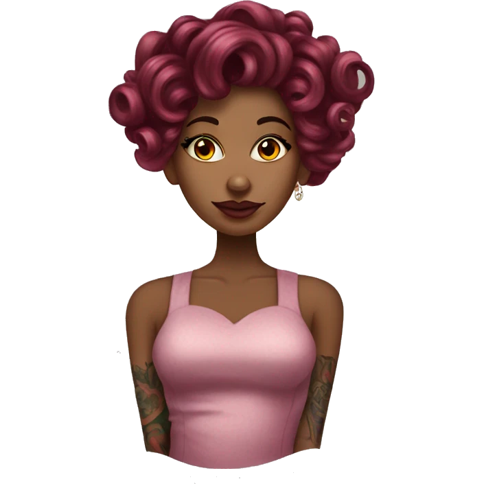 Beautiful tattooed  burgundy long haired woman with curlers in her hair emoji