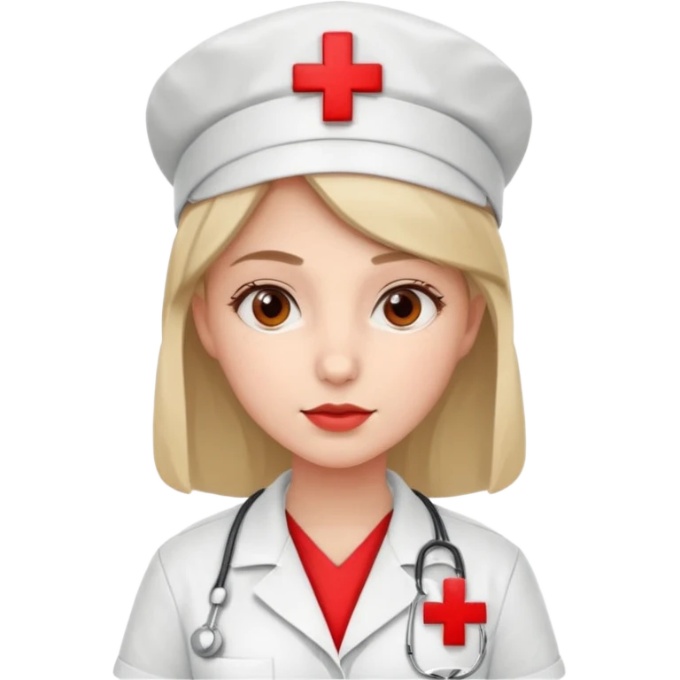 young woman nurse, red cross hat emoji