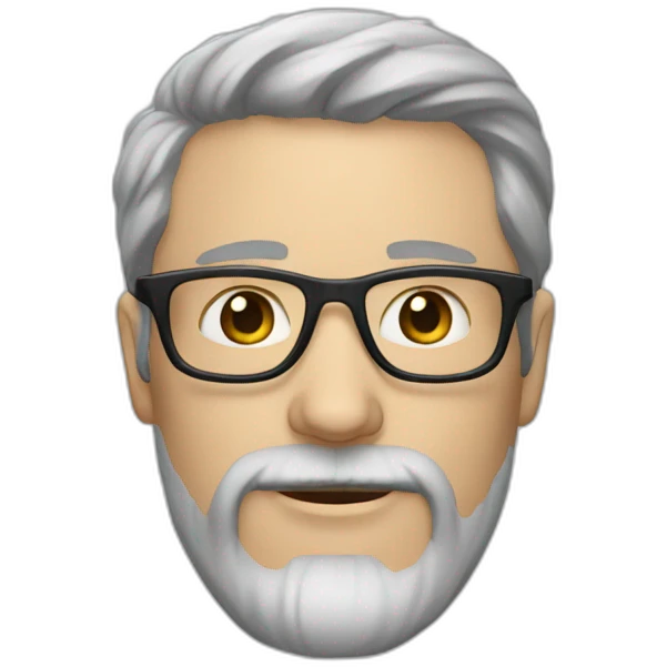 40 year old white man with grey and dark hair and grey beard and dark glasses and long thin nose emoji