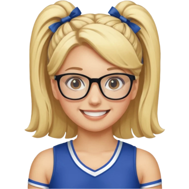  Sexy Dominatrix blonde hair and glasses full body in a cheerleaders outfit  hair ties back emoji