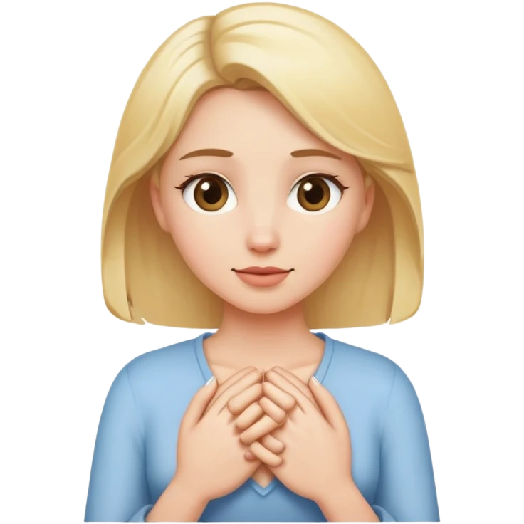 blond woman with soft eyes holding her hands over her heart emoji
