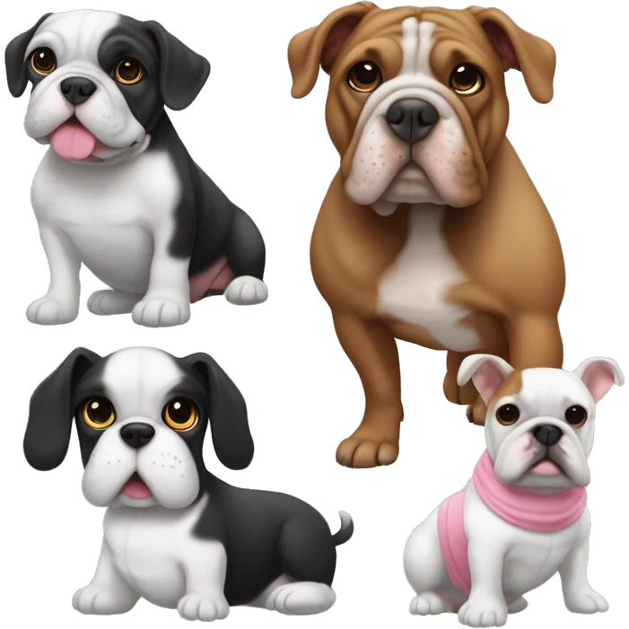 Bassotto marroncino femmina vicino a un bulldog francese bianco e nero femmina con guinzagli rosa emoji