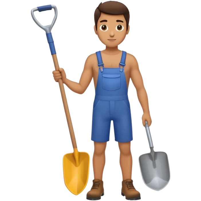 guy holding shovel pointed to his thigh emoji