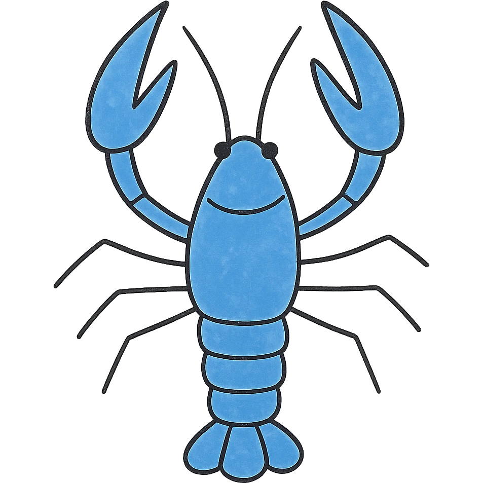Make the crayfish blue, keep the hand drawn black outline style, with no background. emoji