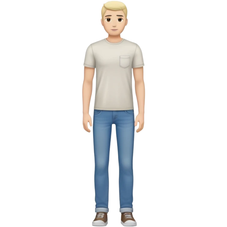 full body lean male figure standing, wearing casual clothes, t-shirt and jeans, average build, not muscular emoji