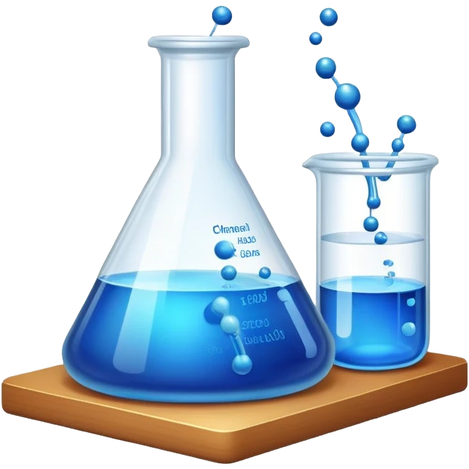 An icon featuring a chemical flask, bubbling with liquid, and an atomic structure, symbolizing chemistry. The design includes molecules, a periodic table, and laboratory equipment, representing the study of chemical reactions and elements. Transparent background highlights scientific research. emoji
