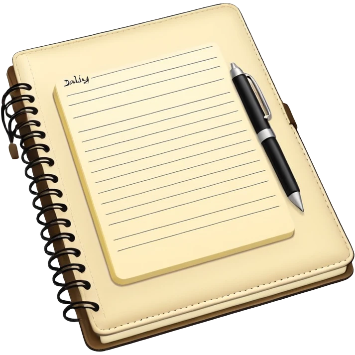 daily planner agenda cream leather with open page and pen with stickynotes emoji