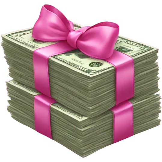 create a stack of money with glitter and a pink bow wrapped around it  emoji