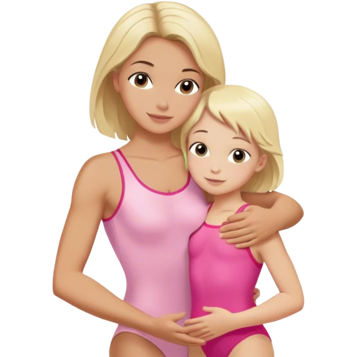 brunette trainer hugs a blonde child in a pink leotard ою в рожевому трико  emoji