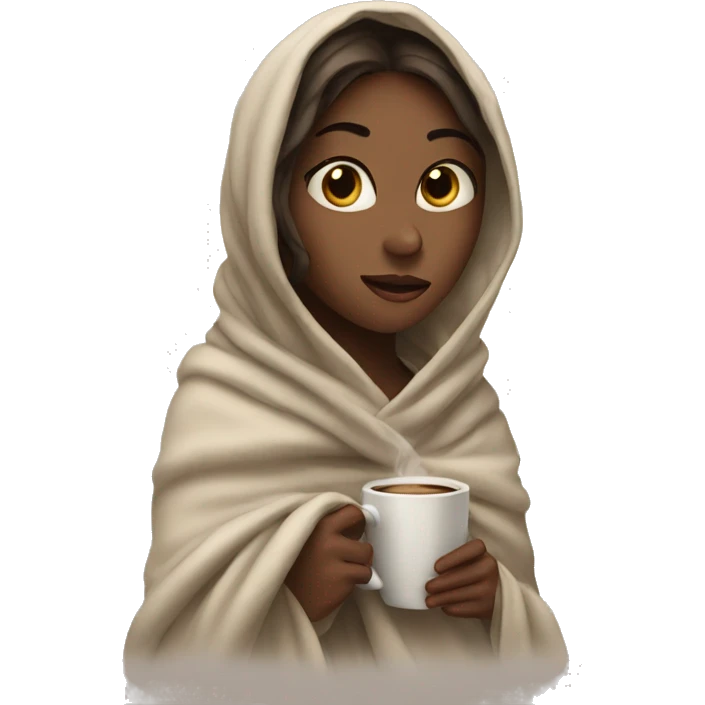 girl wrapped in blanket drinking coffee emoji