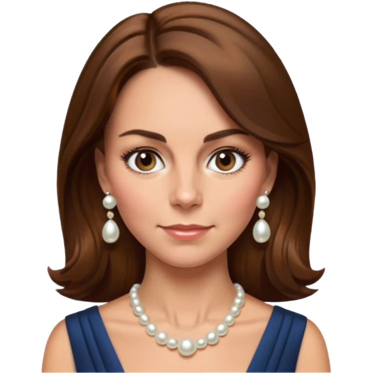 Kate Middleton as an apple style emoji, formal attire, pearl earrings, brown hair emoji