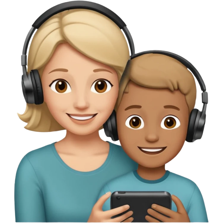 Mom and son listening to music emoji