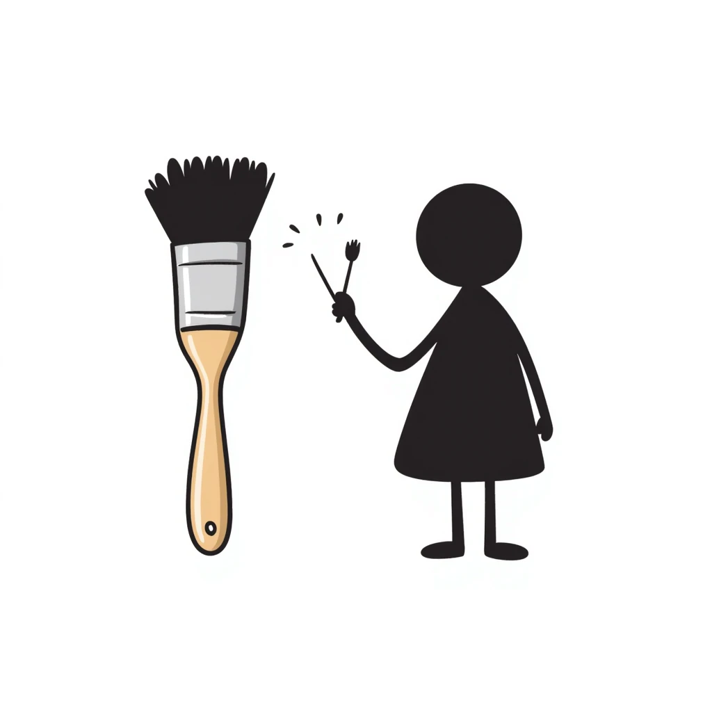 A paintbrush morphing into a metal human figure silhouette, representing artistic identity emoji