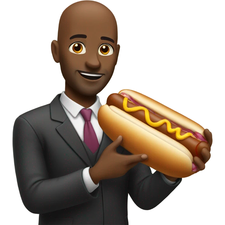 Bald black man with large hot dog emoji