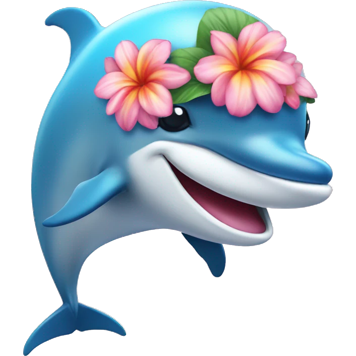 Happy dolphin with a flower hat emoji