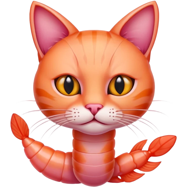 shrimp with a cat head, pink shrimp body with orange cat face emoji