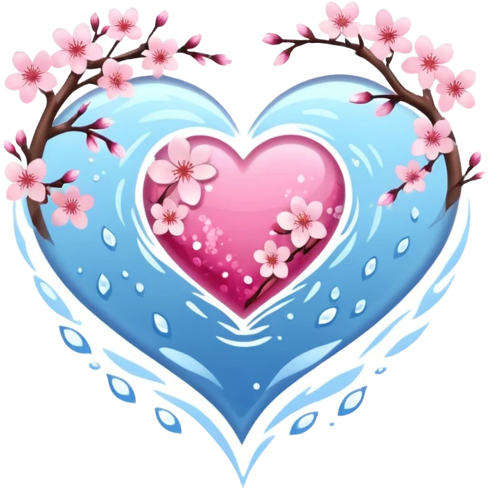 heart with sakura and a sparkling river emoji