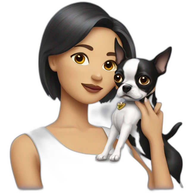 hot female robot holding boston terrier chihuahua emoji