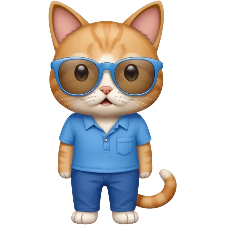 Cat with sunglasses with blue shirt pants and shocked emoji