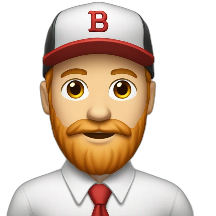 white-man, red beard-in-black-baseball-cap,-white-shirt-and-red-tie emoji