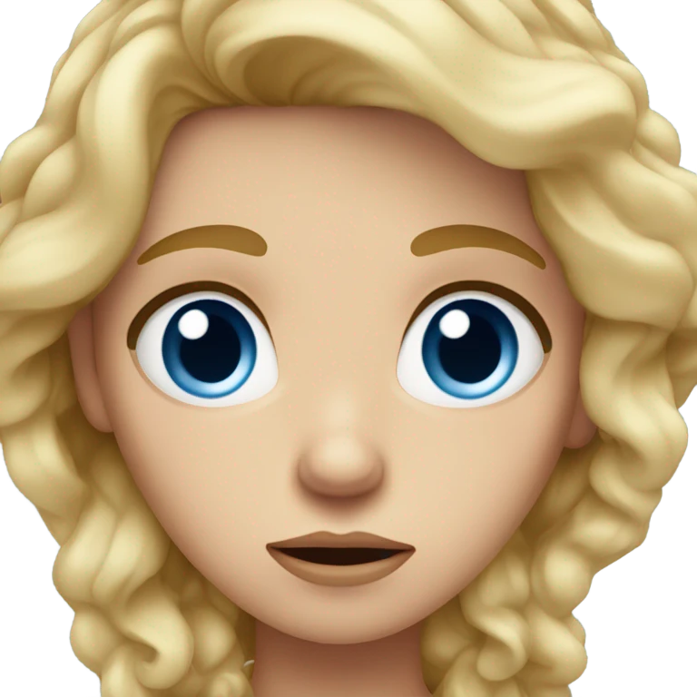 blue eyed blonde with wavy hair making an annoyed face emoji