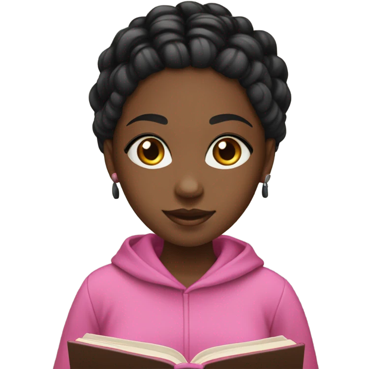 black girl with black braids with pink at the front reading book emoji