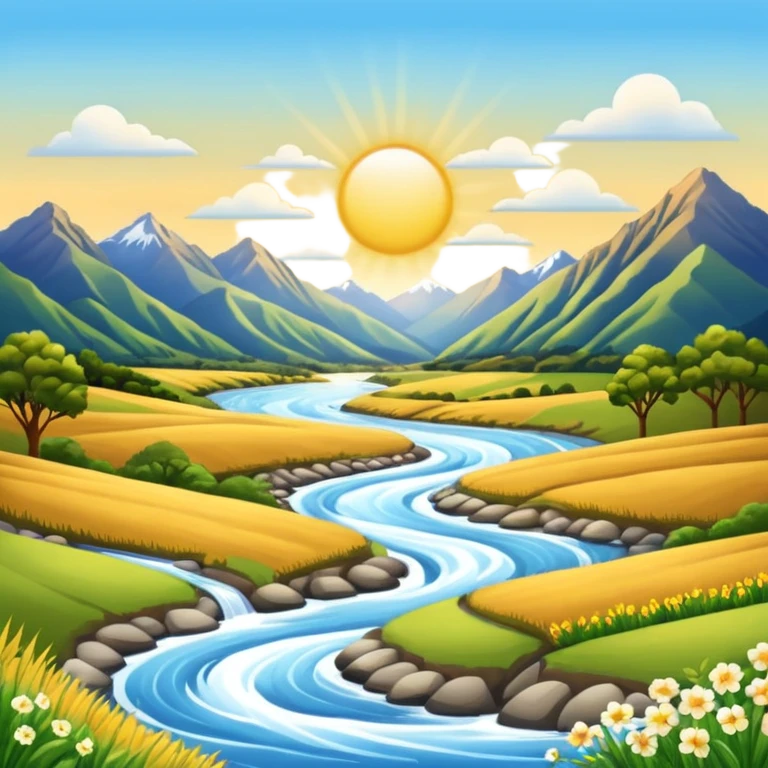 new zealand summer valley with a river and sunshine emoji