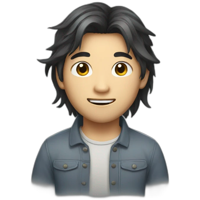 a asian fair boy with messy long hair emoji