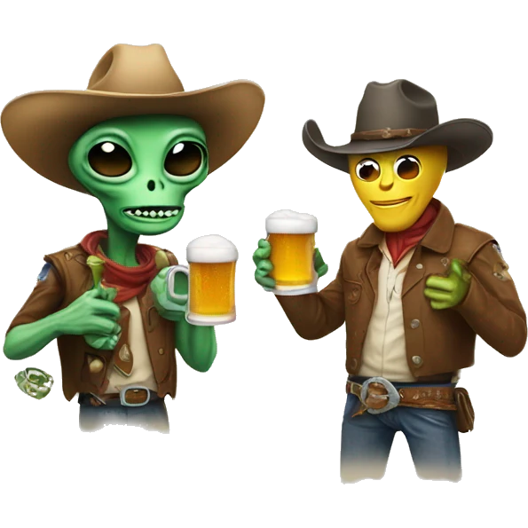 Alien and a cowboy having a beer  emoji