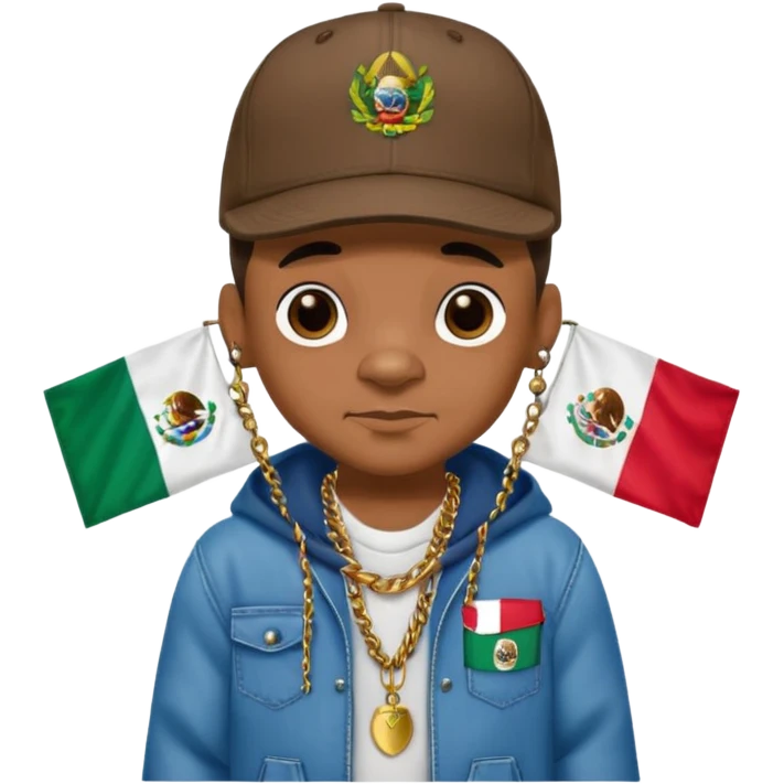Crea un emogi de stich estilo reguetonero con una gorra con el nombre de Liam y la bandera de México en el pecho y lucho Blin blin emoji