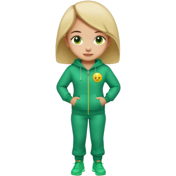 ​"A mosaic portrait of a girl in a green tracksuit, made of tiny emojis, digital art style, pixelated emoji textures, vibrant colors, creative composition." emoji