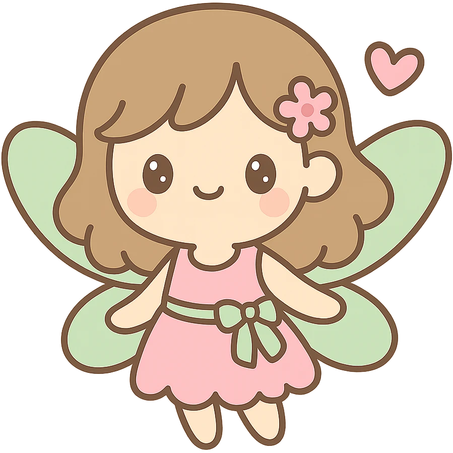 fairycore girl with brown, light pink, and green fairy clothes and wings, light brown hair, whimsical and magical vibe emoji