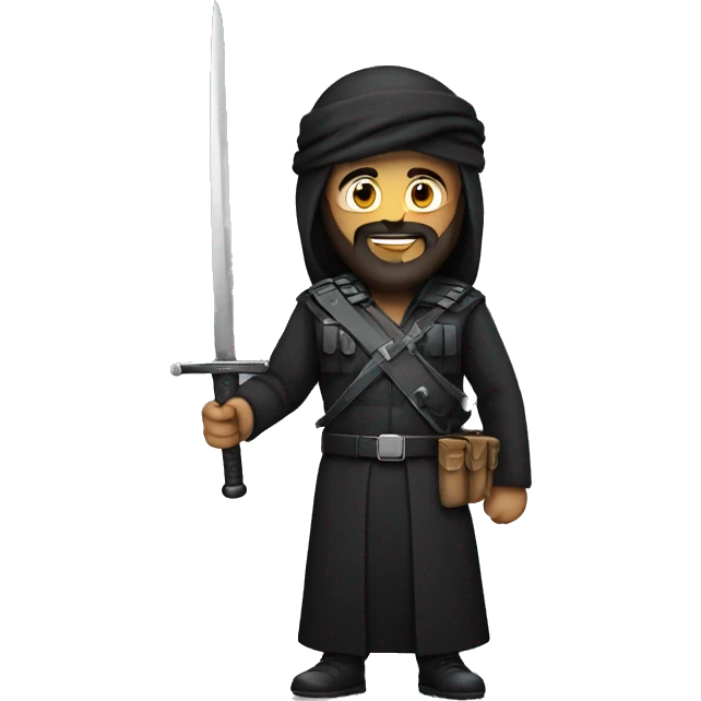 arab soldier wearing black outfit with big beard holding a sword emoji