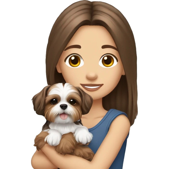 brown hair girl holding a Yorkie Shih Tzu puppy￼ emoji