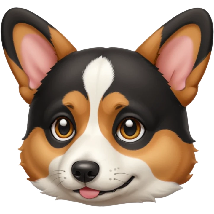 black tricolor corgi with no tail and with a tears on it's eyes emoji