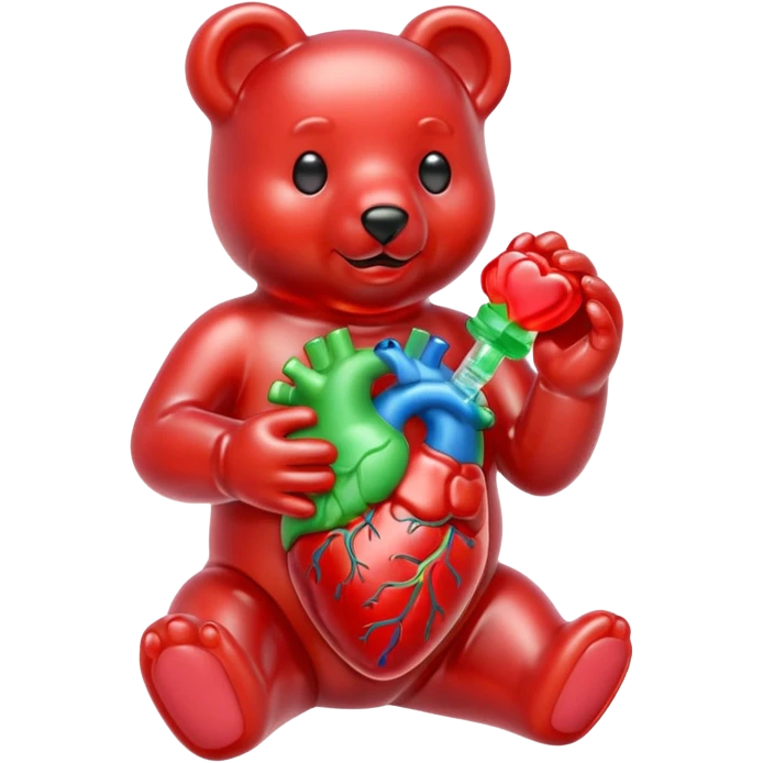 Gummy bear holding gummy anatomically correct human heart  emoji