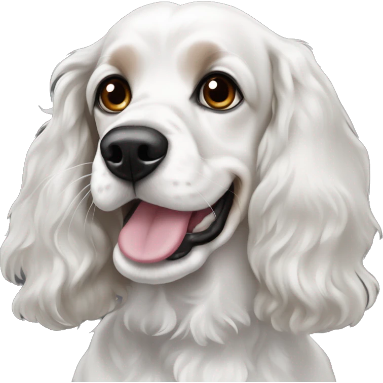 Black and white Cocker spaniel with heterochromia emoji
