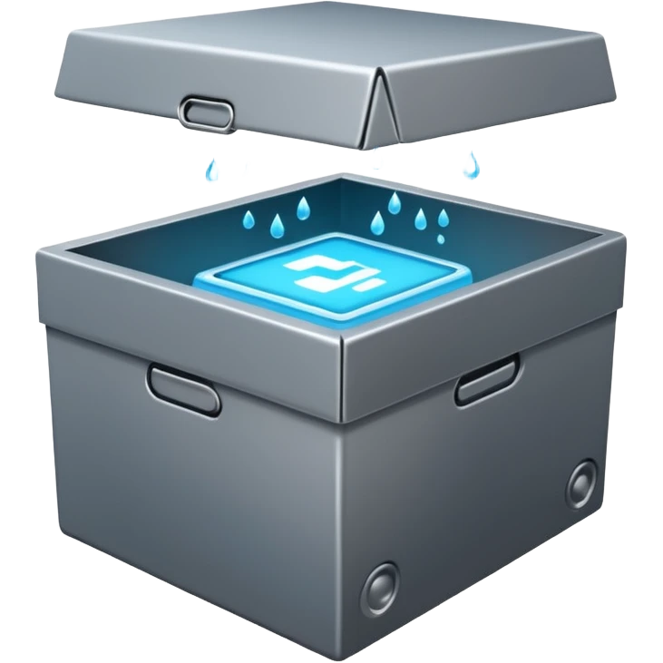 Box with generative ai going in and coming out sanitized emoji