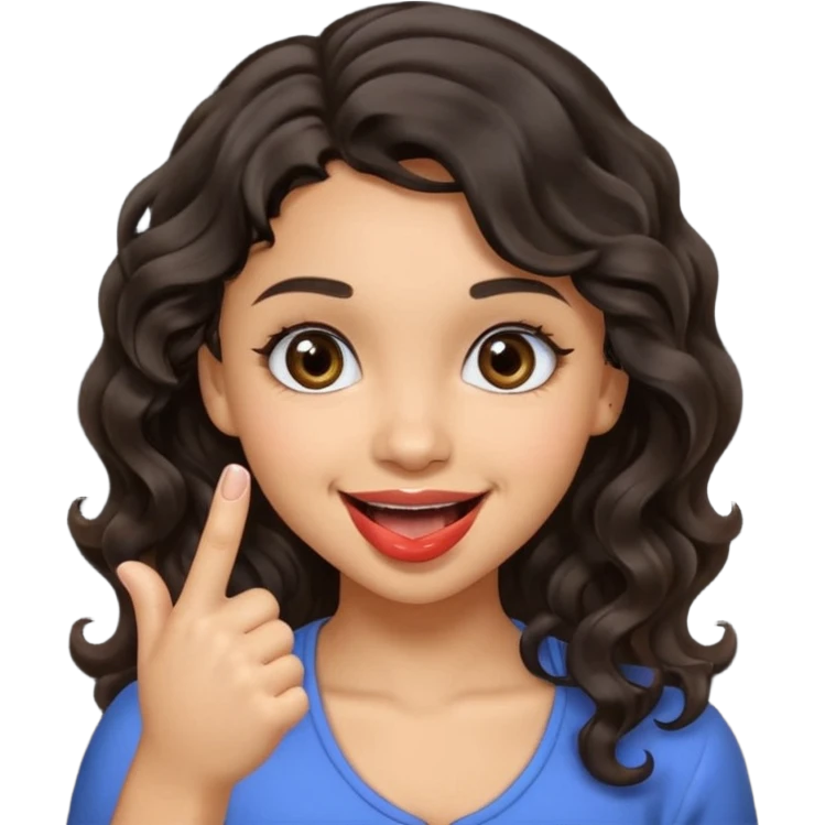 a light skin girl w black slight brown really tall wavy hair biting one fingering and smiling (in a flirty way) with big brown pretty eyes , make sure shes biting the finger, and the hair is wavy not curly emoji