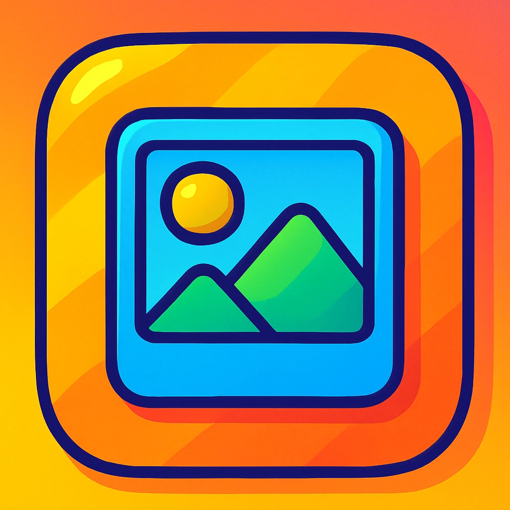 Make the image placeholder more colorful with a vibrant gradient background. Use a rounded rectangle shape with a generic photo icon in the center. Style it in vibrant toon style with bright, lively colors and smooth gradients. emoji