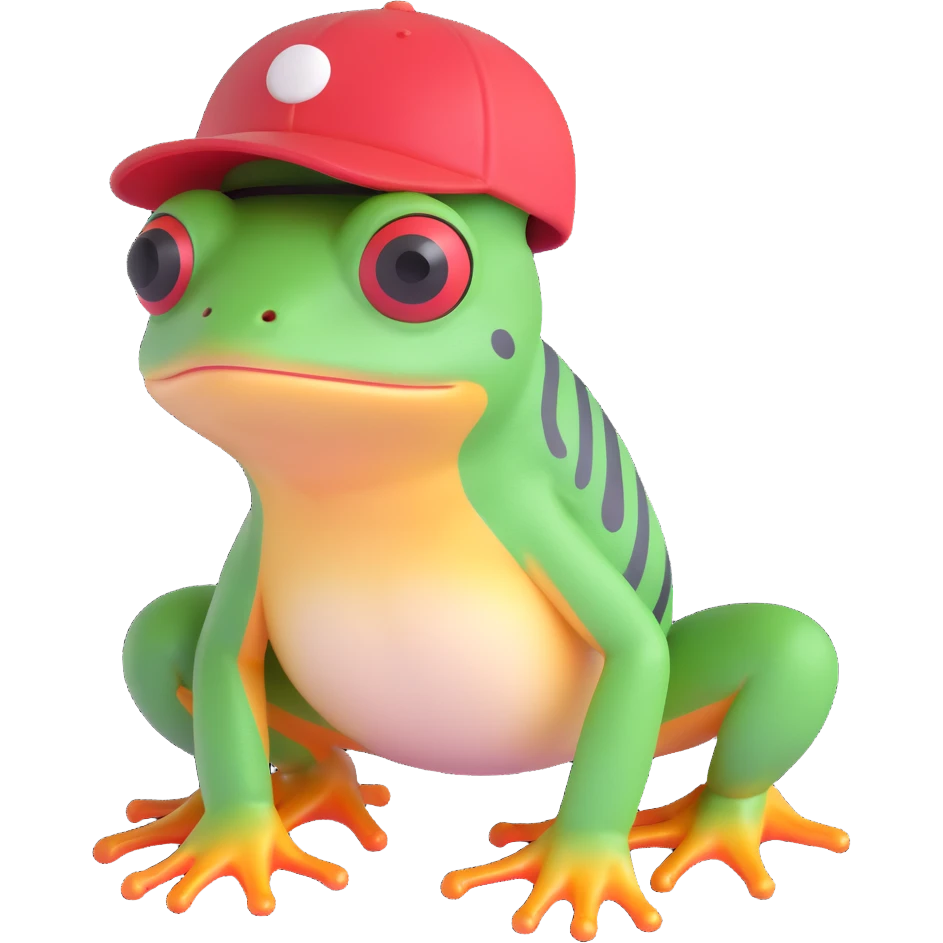 Tiny tropic frog wearing a baseball cap emoji