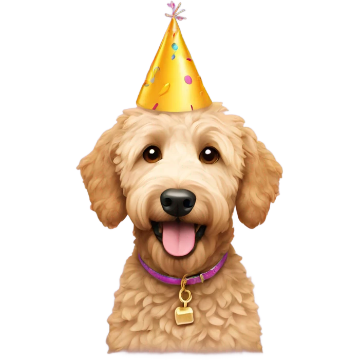 golden doodle with a birthday hat emoji