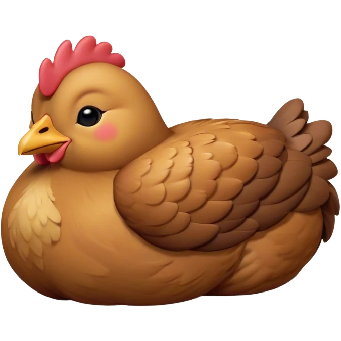 Meme-Worthy Cute Sleeping Brown Chicken Portrait Emoji, Head resting peacefully with a contented smile, showcasing a delightfully compact build and a luxuriously soft brown plumage, eyes shut in a serene, restful nap, Simplified yet hilariously adorable features, highly detailed, glowing with a soft, drowsy light, high shine, relaxed and utterly lovable, stylized with an air of playful laziness, bright and heartwarming, soft glowing outline, capturing the essence of a comically sleepy chicken, so meme-worthy it feels like it could instantly become the next viral sensation of adorable slumber! emoji
