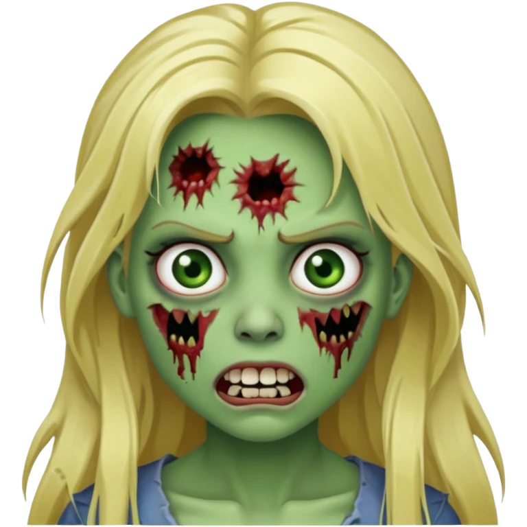 girl zombie with blonde long hair with teeth green skin and serious face emoji