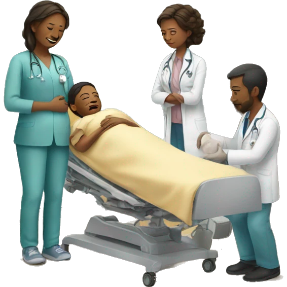 a woman gives birth and doctors stand nearby emoji