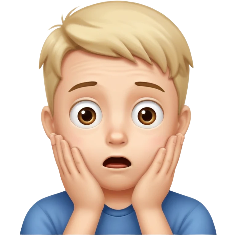A cute boy with both hands pressed against his cheeks, looking surprised or shocked emoji