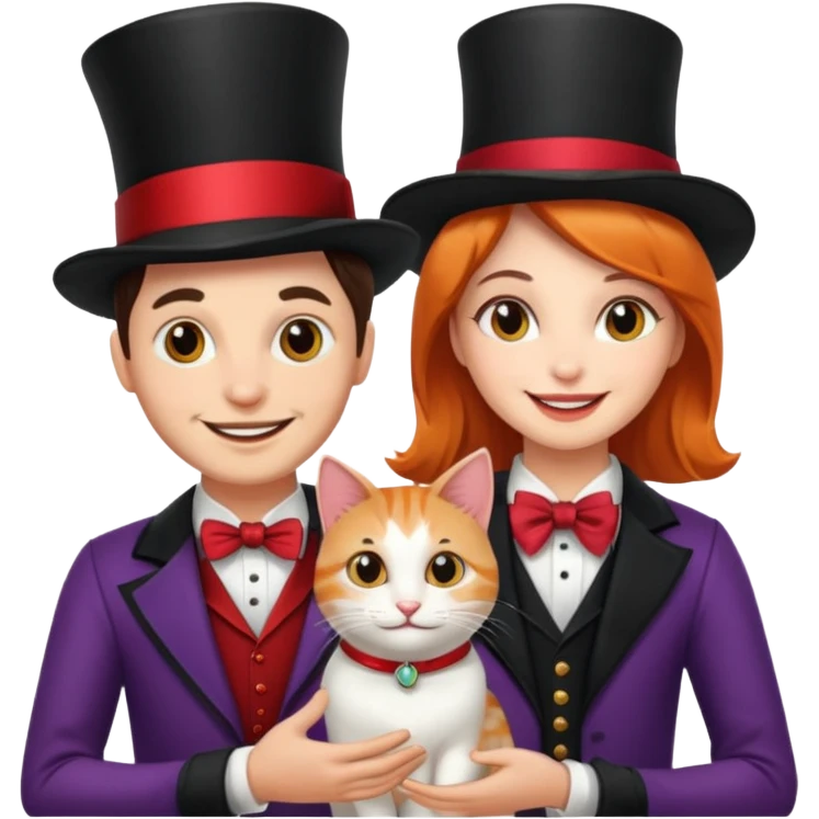 magician couple and their pet cat emoji