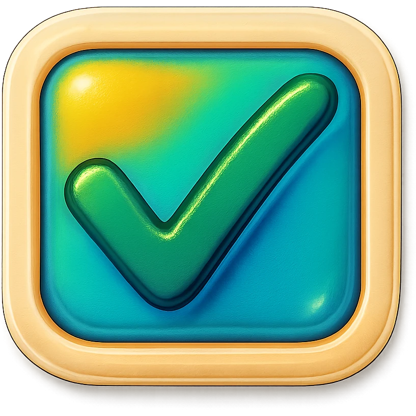 checkbox with a check mark, retro sticker style, rounded corners, beige outline, no solid fill, light shadow, transparent background emoji