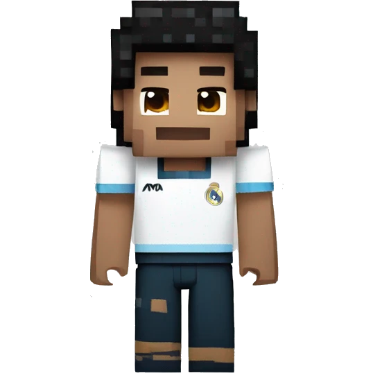 niño con rulos y camisa del real madrid con forma de minecraft emoji