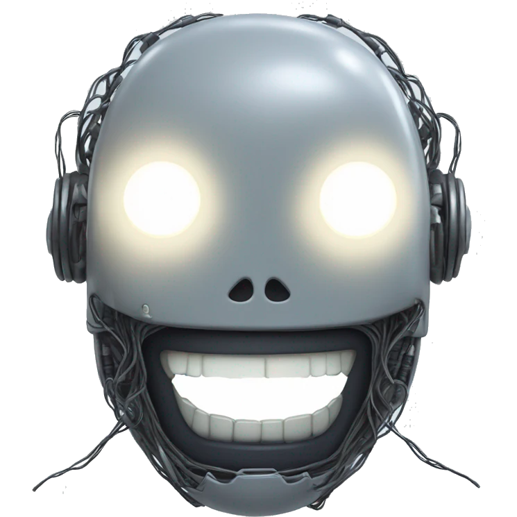Alien robot head with glowing wires and white teeth  emoji